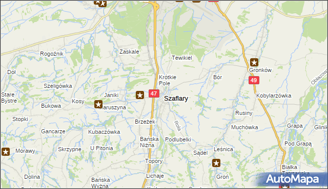 mapa Szaflary, Szaflary na mapie Targeo
