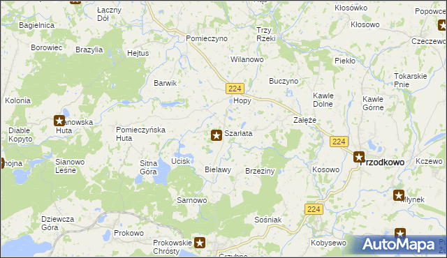 mapa Szarłata gmina Przodkowo, Szarłata gmina Przodkowo na mapie Targeo