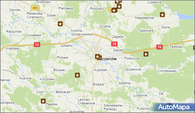 mapa Szczerców, Szczerców na mapie Targeo