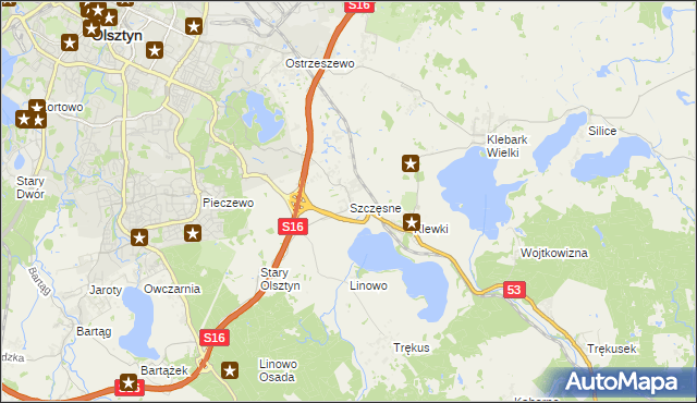 mapa Szczęsne gmina Purda, Szczęsne gmina Purda na mapie Targeo