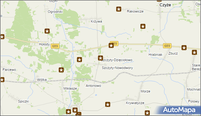 mapa Szczyty-Dzięciołowo, Szczyty-Dzięciołowo na mapie Targeo