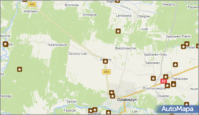 mapa Szczyty gmina Działoszyn, Szczyty gmina Działoszyn na mapie Targeo