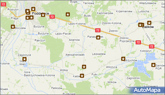 mapa Szczyty gmina Poddębice, Szczyty gmina Poddębice na mapie Targeo