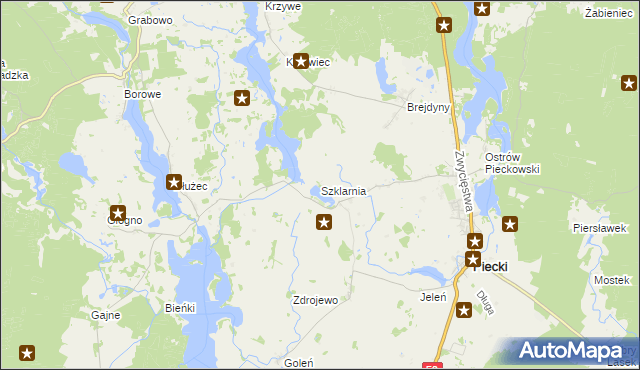 mapa Szklarnia gmina Piecki, Szklarnia gmina Piecki na mapie Targeo