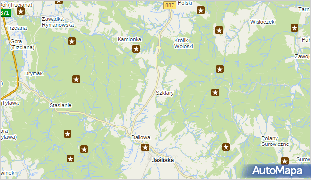 mapa Szklary gmina Jaśliska, Szklary gmina Jaśliska na mapie Targeo