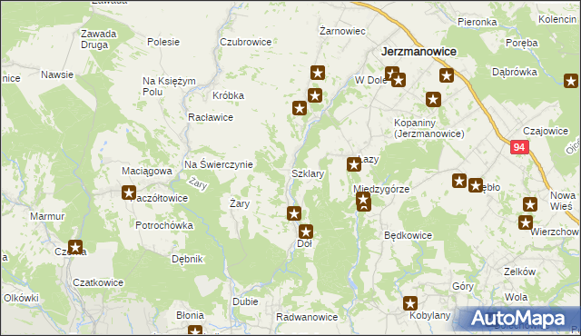 mapa Szklary gmina Jerzmanowice-Przeginia, Szklary gmina Jerzmanowice-Przeginia na mapie Targeo