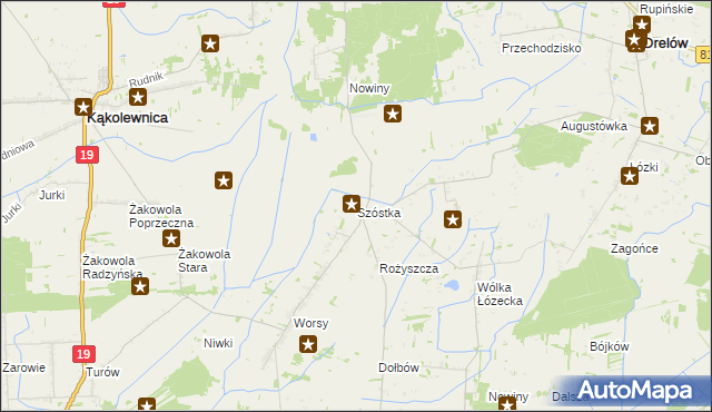 mapa Szóstka gmina Drelów, Szóstka gmina Drelów na mapie Targeo