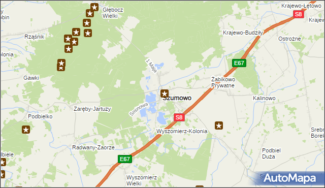 mapa Szumowo powiat zambrowski, Szumowo powiat zambrowski na mapie Targeo