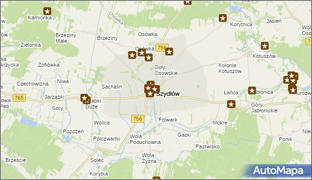 mapa Szydłów powiat staszowski, Szydłów powiat staszowski na mapie Targeo