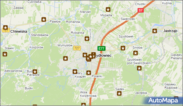 mapa Szydłowiec, Szydłowiec na mapie Targeo