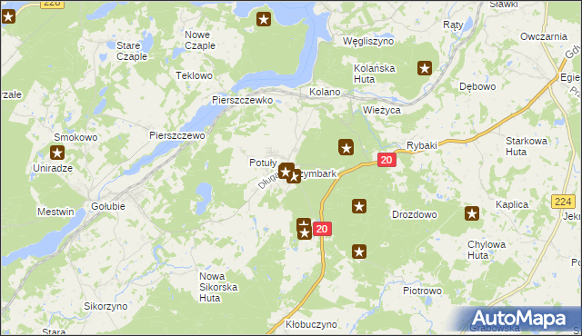 mapa Szymbark gmina Stężyca, Szymbark gmina Stężyca na mapie Targeo