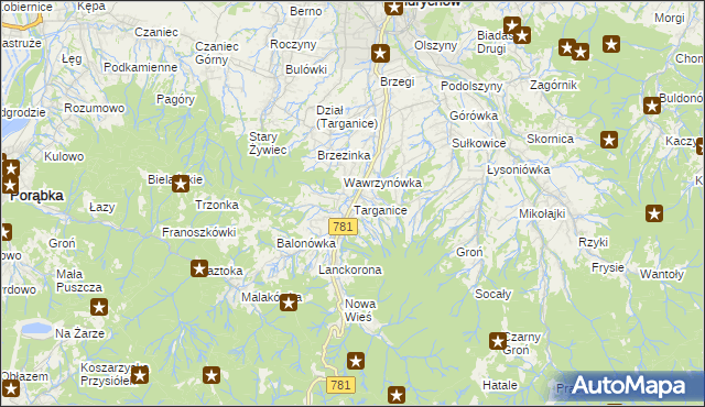 mapa Targanice, Targanice na mapie Targeo