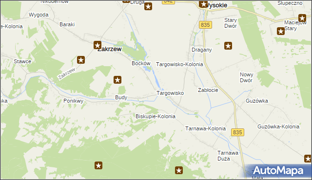 mapa Targowisko gmina Zakrzew, Targowisko gmina Zakrzew na mapie Targeo