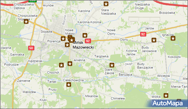 mapa Targówka gmina Mińsk Mazowiecki, Targówka gmina Mińsk Mazowiecki na mapie Targeo