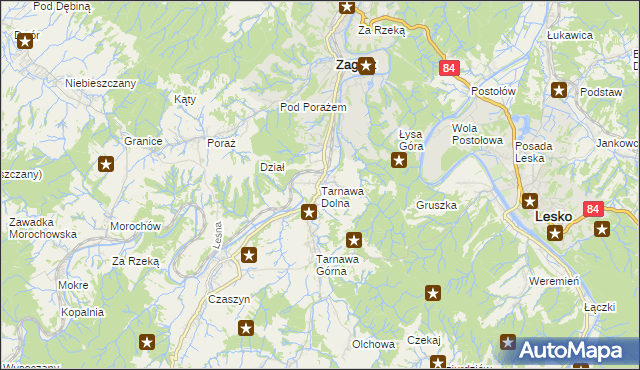 mapa Tarnawa Dolna gmina Zagórz, Tarnawa Dolna gmina Zagórz na mapie Targeo