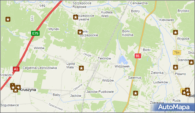 mapa Teklinów gmina Kruszyna, Teklinów gmina Kruszyna na mapie Targeo