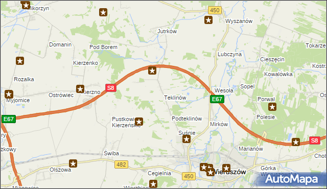 mapa Teklinów gmina Wieruszów, Teklinów gmina Wieruszów na mapie Targeo