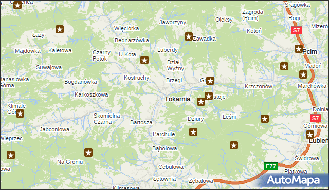 mapa Tokarnia powiat myślenicki, Tokarnia powiat myślenicki na mapie Targeo