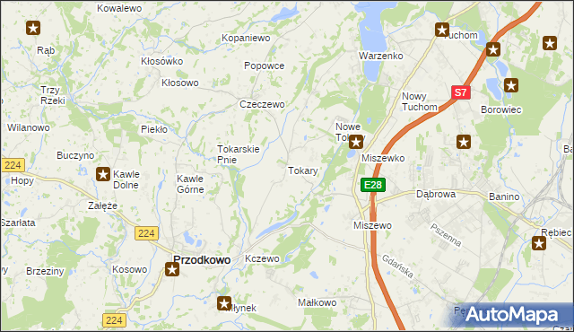 mapa Tokary gmina Przodkowo, Tokary gmina Przodkowo na mapie Targeo