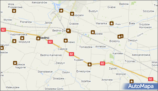 mapa Tomaszew gmina Bedlno, Tomaszew gmina Bedlno na mapie Targeo