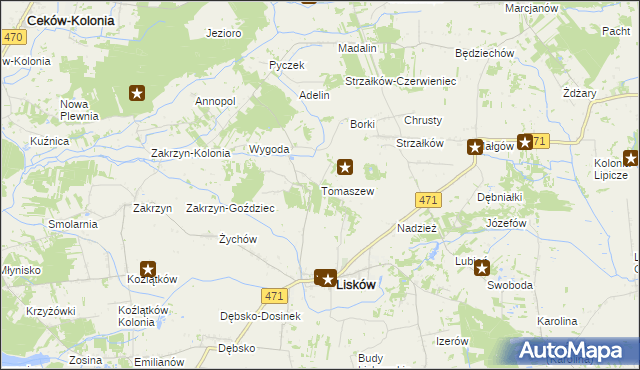 mapa Tomaszew gmina Lisków, Tomaszew gmina Lisków na mapie Targeo