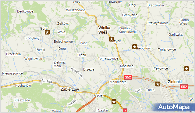 mapa Tomaszowice gmina Wielka Wieś, Tomaszowice gmina Wielka Wieś na mapie Targeo