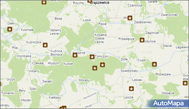 mapa Tomczyki gmina Brąszewice, Tomczyki gmina Brąszewice na mapie Targeo