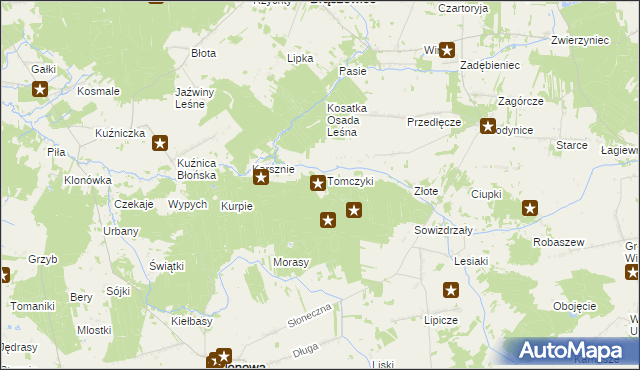 mapa Tomczyki gmina Klonowa, Tomczyki gmina Klonowa na mapie Targeo