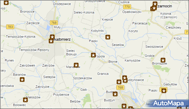 mapa Topola gmina Skalbmierz, Topola gmina Skalbmierz na mapie Targeo