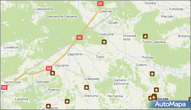 mapa Topór gmina Stoczek, Topór gmina Stoczek na mapie Targeo