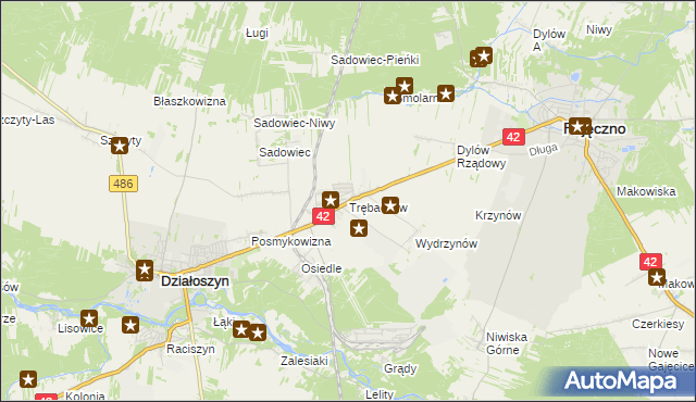 mapa Trębaczew gmina Działoszyn, Trębaczew gmina Działoszyn na mapie Targeo