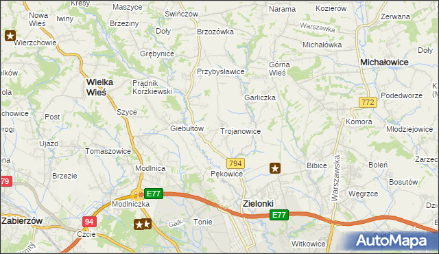 mapa Trojanowice gmina Zielonki, Trojanowice gmina Zielonki na mapie Targeo