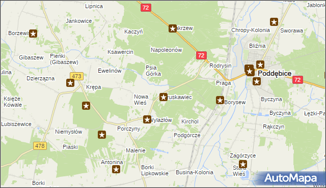 mapa Truskawiec gmina Poddębice, Truskawiec gmina Poddębice na mapie Targeo