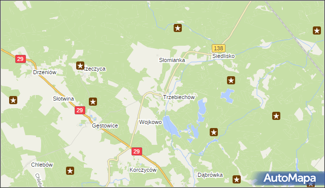 mapa Trzebiechów gmina Maszewo, Trzebiechów gmina Maszewo na mapie Targeo
