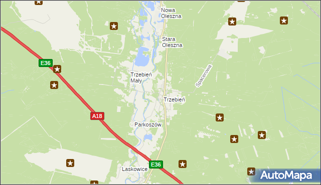 mapa Trzebień gmina Bolesławiec, Trzebień gmina Bolesławiec na mapie Targeo