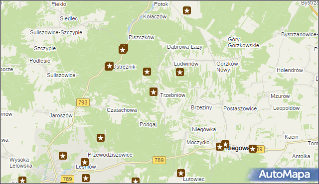 mapa Trzebniów, Trzebniów na mapie Targeo