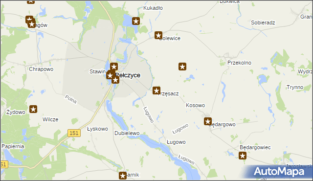 mapa Trzęsacz gmina Pełczyce, Trzęsacz gmina Pełczyce na mapie Targeo