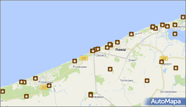 mapa Trzęsacz gmina Rewal, Trzęsacz gmina Rewal na mapie Targeo