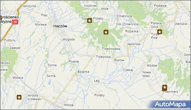 mapa Trześniów gmina Haczów, Trześniów gmina Haczów na mapie Targeo