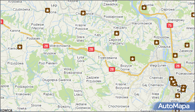 mapa Trzetrzewina, Trzetrzewina na mapie Targeo