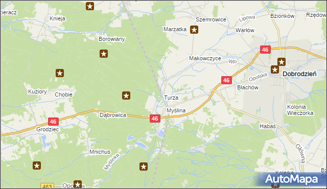 mapa Turza gmina Dobrodzień, Turza gmina Dobrodzień na mapie Targeo