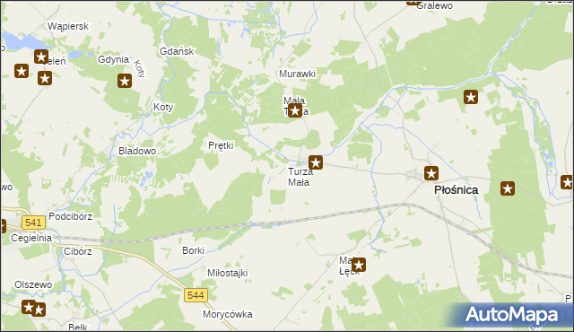 mapa Turza Mała gmina Płośnica, Turza Mała gmina Płośnica na mapie Targeo