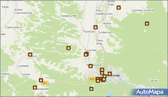 mapa Turzyniec gmina Zwierzyniec, Turzyniec gmina Zwierzyniec na mapie Targeo