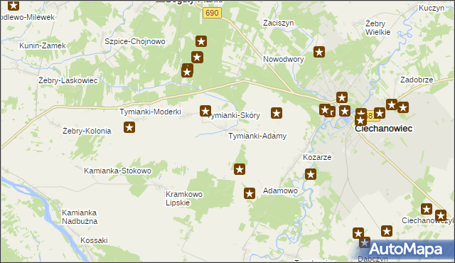 mapa Tymianki-Adamy, Tymianki-Adamy na mapie Targeo