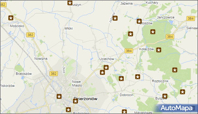 mapa Uciechów gmina Dzierżoniów, Uciechów gmina Dzierżoniów na mapie Targeo