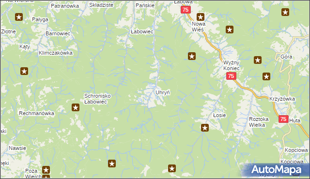 mapa Uhryń, Uhryń na mapie Targeo