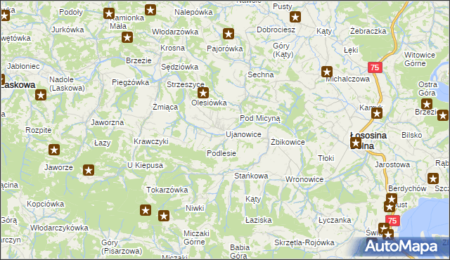 mapa Ujanowice, Ujanowice na mapie Targeo