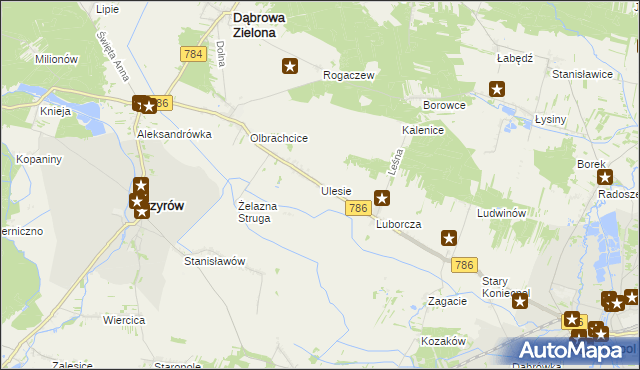 mapa Ulesie gmina Dąbrowa Zielona, Ulesie gmina Dąbrowa Zielona na mapie Targeo