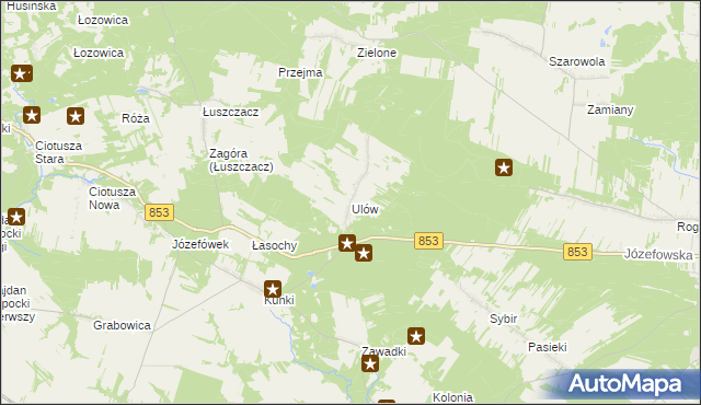 mapa Ulów gmina Tomaszów Lubelski, Ulów gmina Tomaszów Lubelski na mapie Targeo