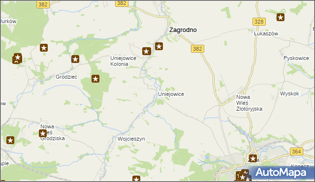 mapa Uniejowice, Uniejowice na mapie Targeo